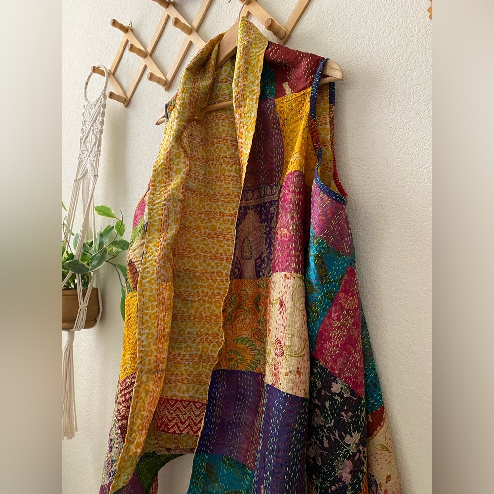 Polyester Multicolor Patchwork Kantha Silk Shrug … - image 2